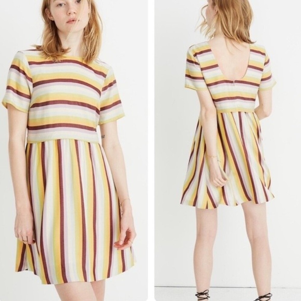 Madewell Striped Scoop-Back Short Sleeve Dress Rainbow, Size 2